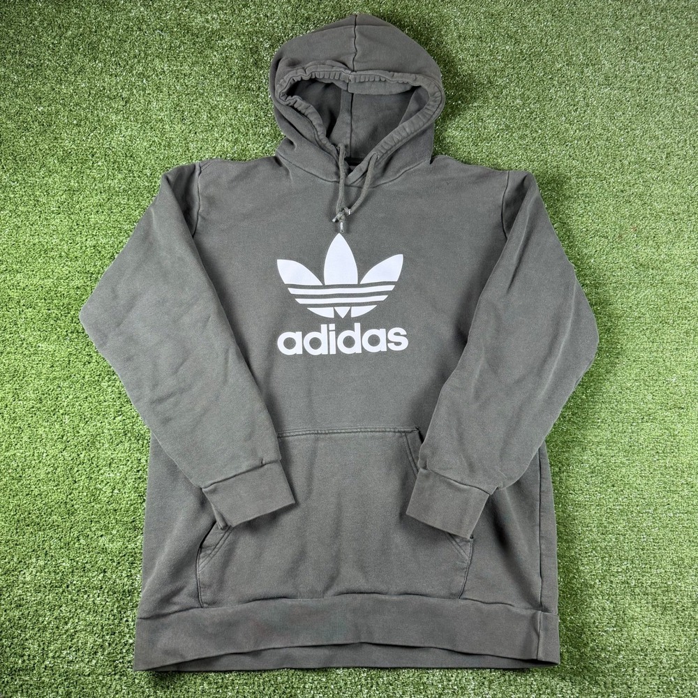 Adidas Originals Trefoil Hoodie Mens Large‎ Green Gray Pullover Sweatshirt Logo